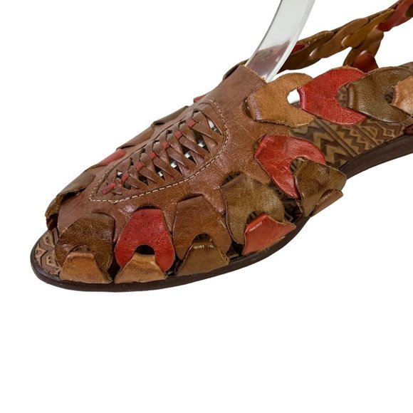 Mainframe Main Frame Women's 30137 Link Boho Peep Toe Genuine Leather Flats 9 M - Picture 11 of 16